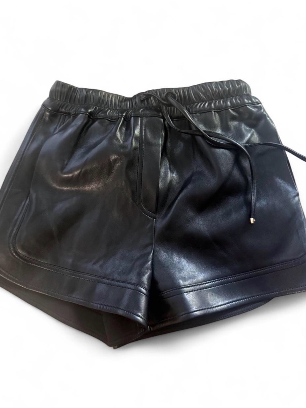 Vici Black Faux Leather High-Waist Drawstring Shorts